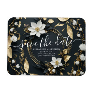 Ímã Coroa Floral Branca e Dourada, Save The Date Casam