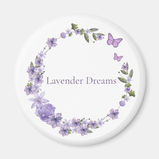 Imã Coroa Floral de Lavanda Design Botânico (Frente)