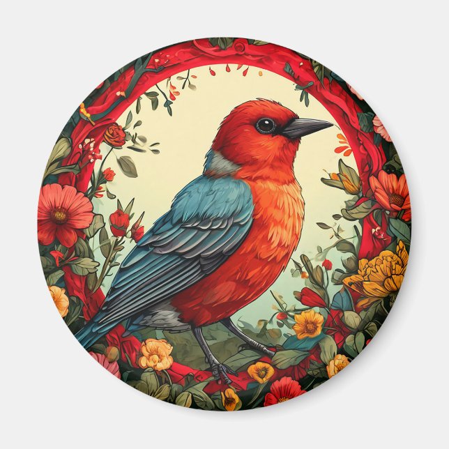 Imã Coroa Floral de Pássaro Decoração da Natureza. 🐦 (Frente)