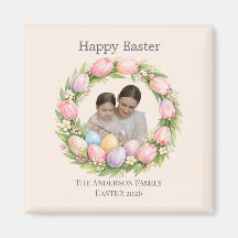 Coroa Floral e Foto da Família Páscoa Personalizad