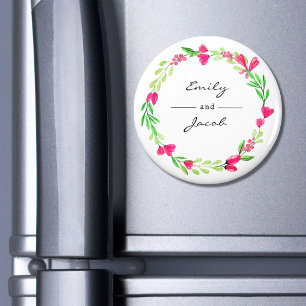 Imã Coroa Floral Rosa Elegante Nome Branco do Casal
