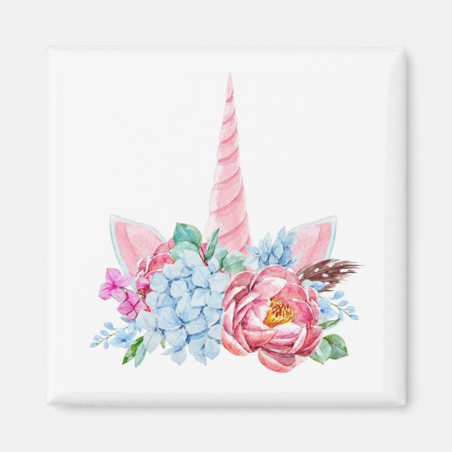 Imã Coroa Floral Unicorn Watercolor (Frente)
