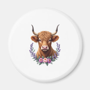 Imã Coroa Floral Vintage Vaca Highland Fofa Rústica Lo