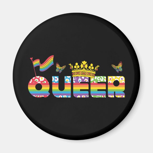 Imã Coroa Rainbow com Bandeira e Borboletas (Frente)