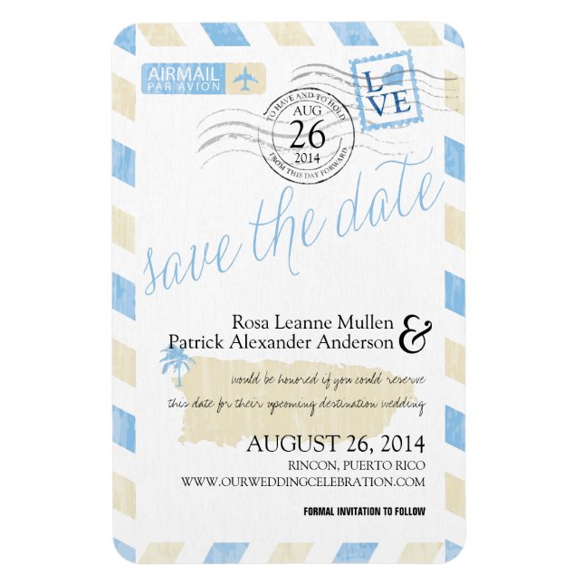 Ímã Correio aéreo antigo de Porto Rico Salva a Data (Vertical)