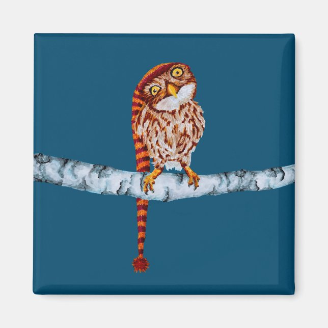 Imã Coruja-branca no Boné de estoque (Frente)