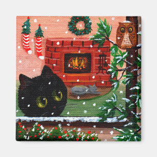 Imã Coruja Creationarts do gato do Natal