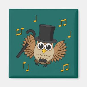 Imã Coruja Dançarina Bonita com Cartoon de Notas de Mú