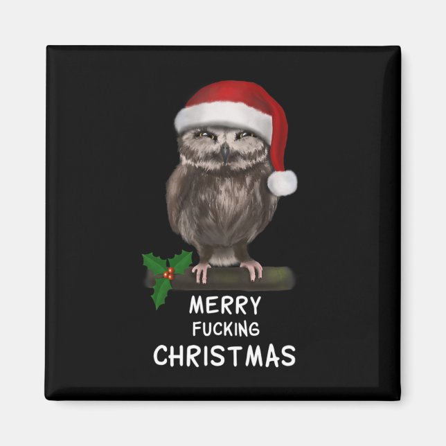 Imã Coruja de Natal feliz (d010-0514a) (Frente)