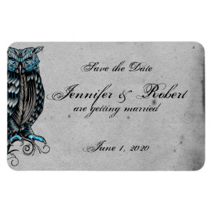Ímã Coruja Gótica Azul Posh Casamento Salve Data