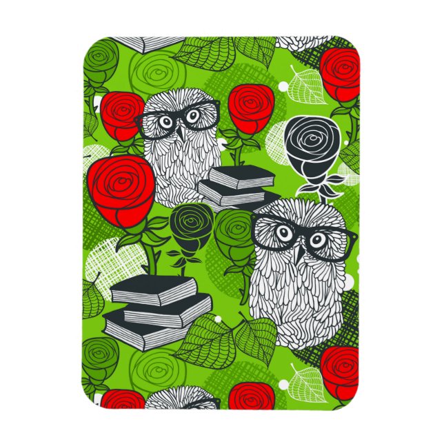 Ímã Coruja nas rosas vermelhas (Vertical)