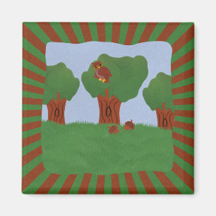 Imã Coruja no Oak Tree Sunburst Design