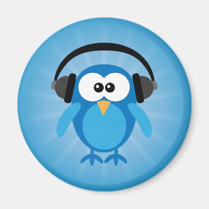 Imã Coruja retro azul Funky com fones de ouvido