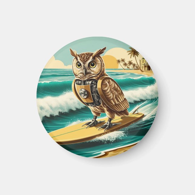 Imã Coruja-robô venenosa surfando na praia (Frente)