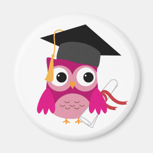 Imã Coruja Rosa Fuchsia com ímã de graduação de di
