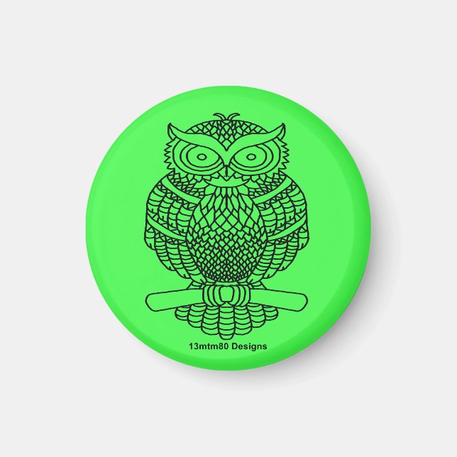 Imã Coruja (verde neon) - Ímã (Frente)