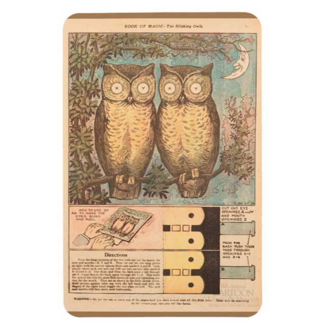 Ímã Coruja-vintage queda artesanato castanho-azul-cria (Vertical)