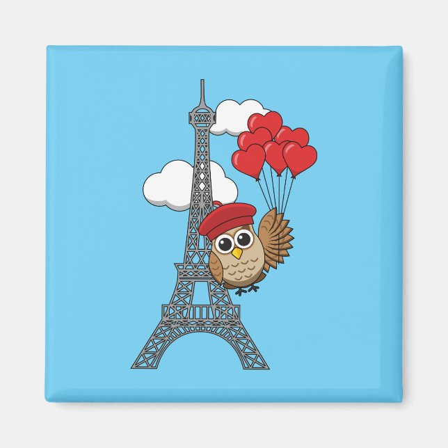 Imã Coruja voando com balões cardíacos em Paris (Frente)