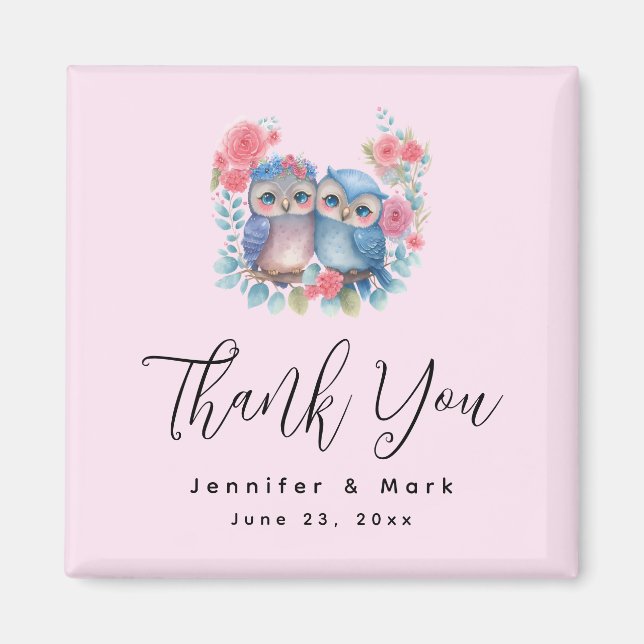 Imã Corujas Apaixonadas Sentadas num Ramo de Árvore Ob (Frente)