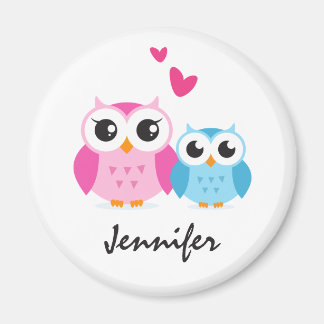 Imã Corujas de cartoon bonitas com nome personalizado