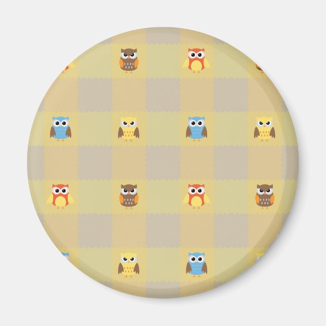 Imã Corujas Lindas em Fundo Bege e Amarelo (Frente)