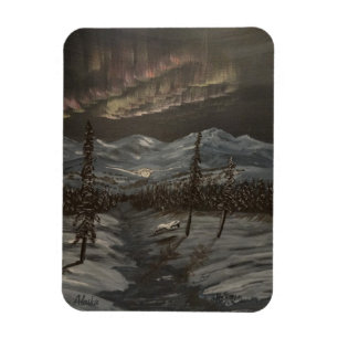 Ímã Corujas nevado e aurora boreal