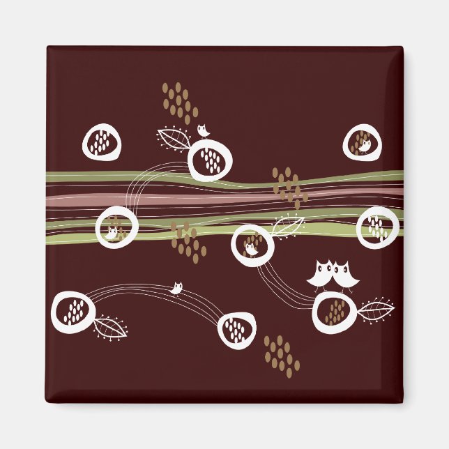 Imã Corujas Retro Familiares Bonitas Stripes Quimética (Frente)