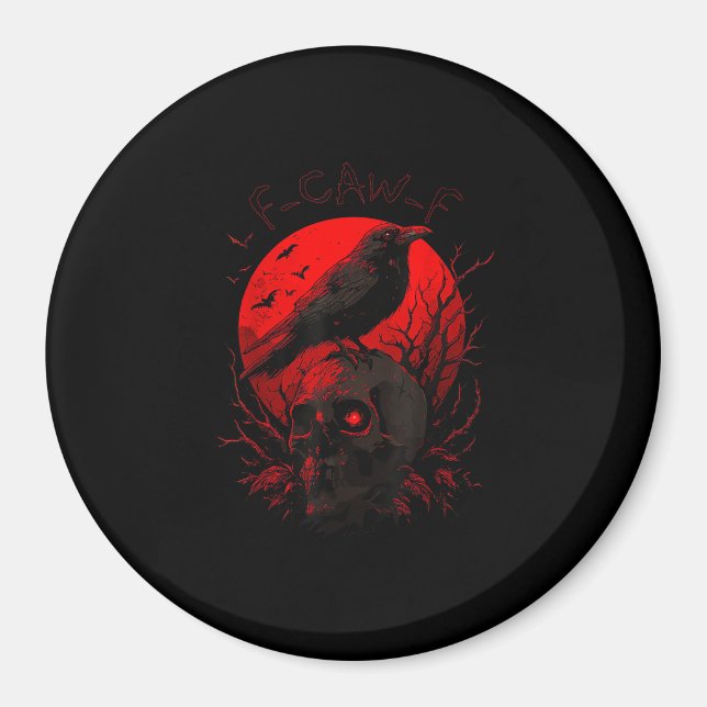 Imã Corvo F-Caw-F Engraçado Pássaro Lua Vermelha Gótic (Frente)