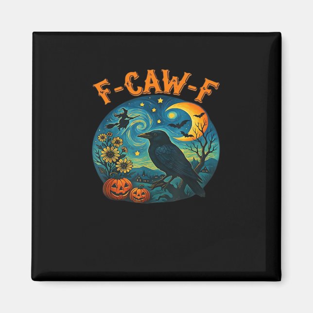 Imã Corvo F-Caw-F Engraçado Xadrez Gótico de Halloween (Frente)