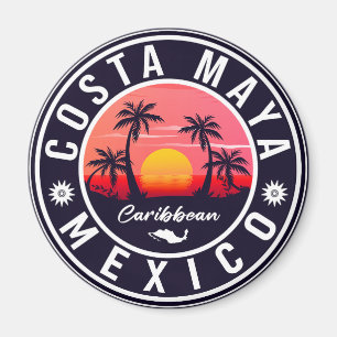 Imã Costa Maya México Retro Sunset Souvenirs Palm Tree