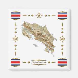 Imã Costa Rica Map + Flags Magnet