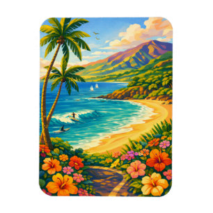 Ímã Costa Tropical de Maui Havaí Viagem Retro
