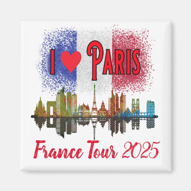 Imã Costume Eu Amo Paris Skyline French Flag Souvenir (Frente)