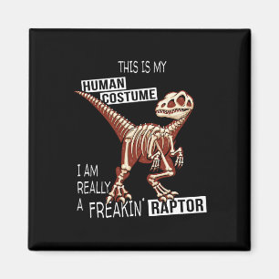 Imã Costume Humano Dino Halloween Velociraptor Freakin