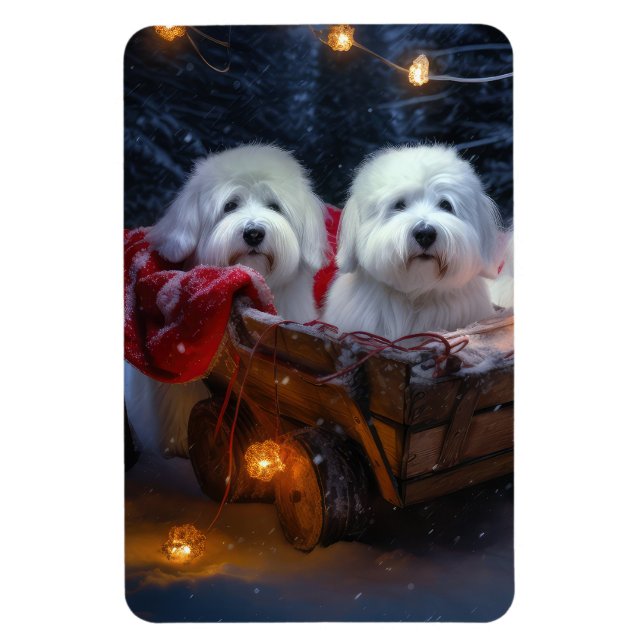 Ímã Coton De Tulear Snowy Sleigh Decência De Natal (Vertical)