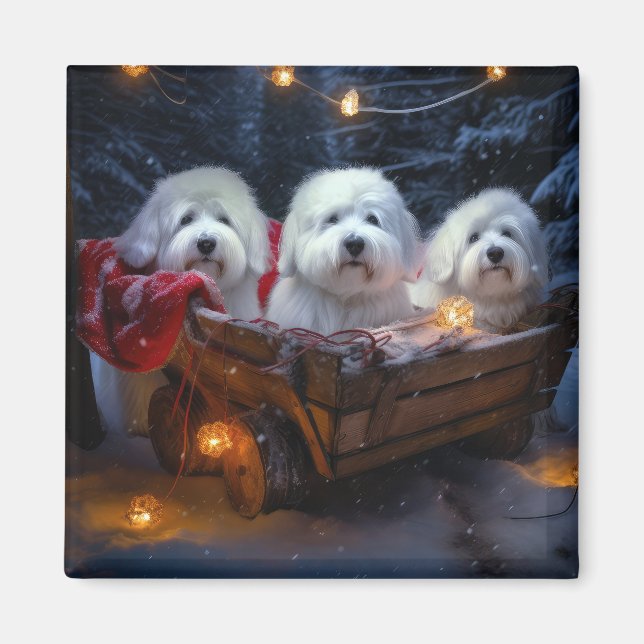 Imã Coton De Tulear Snowy Sleigh Decência De Natal (Frente)