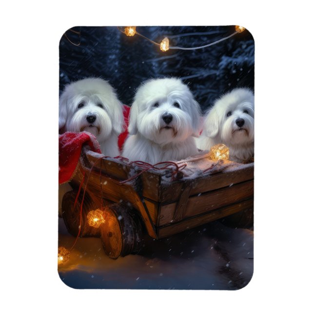 Ímã Coton De Tulear Snowy Sleigh Decência De Natal (Vertical)