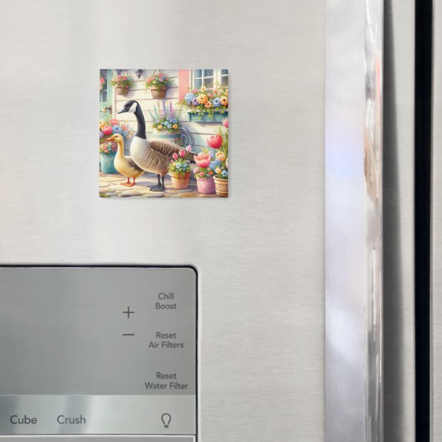 Imã Cottage Garden Geese Spring Illustration (In Situ (Fridge))