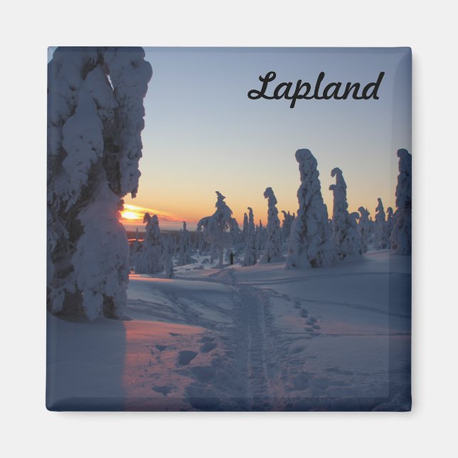 Imã Couché de soleil sur la forêt en Laponie (Frente)