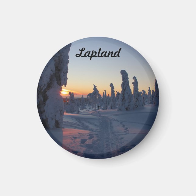Imã Couché de soleil sur la forêt enneigé de Laponie (Frente)