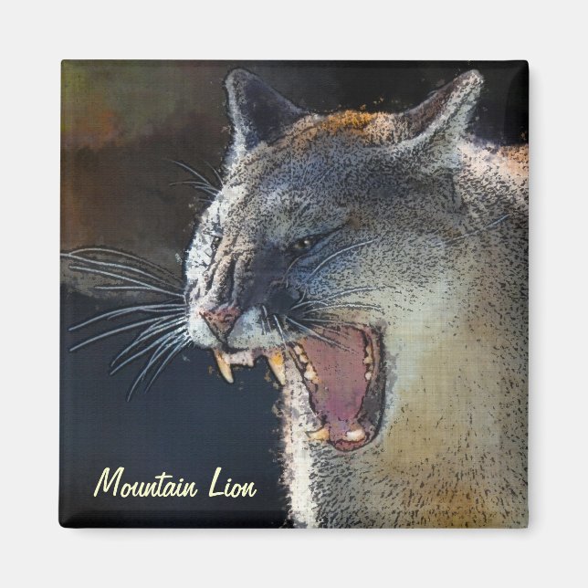 Imã Cougar Mountain Lion Big Cat Art Magnet (Frente)