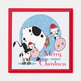 Imã Country Christmas Cows With Santa Hats