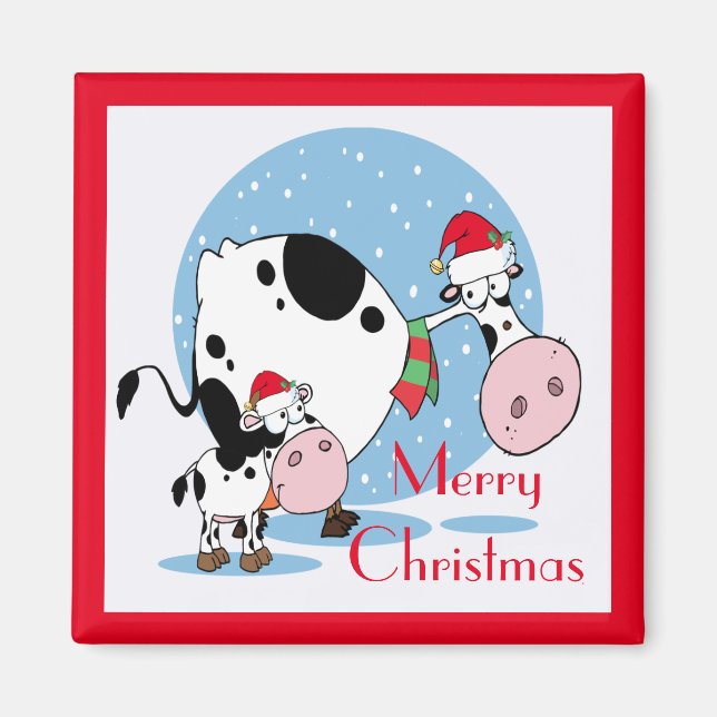 Imã Country Christmas Cows With Santa Hats (Frente)