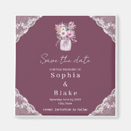 Imã Country Lace Mason Jar Burgundy Guarde a Data