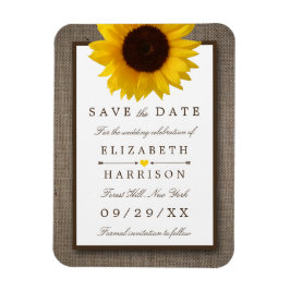 Ímã Country Rustic Sunflower Em Burlap Salvar Data