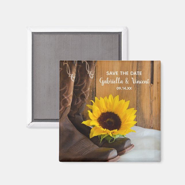 Imã Country Sunflower Western Weding Save the Date (Front/Back)