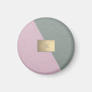 Imã Couro Verde Rosa Elegante,Monograma