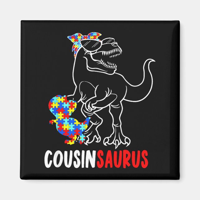 Imã Cousinsaurus T Rex Dinossauro Autismo Conscientiza (Frente)