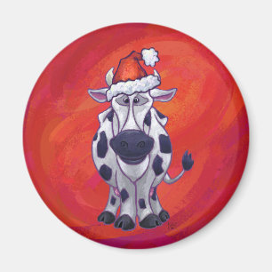 Imã Cow Christmas on Red Feild