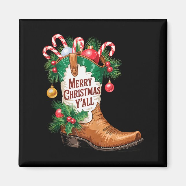 Imã Cowboy Boots Country Western Merry Christmas Y'all (Frente)